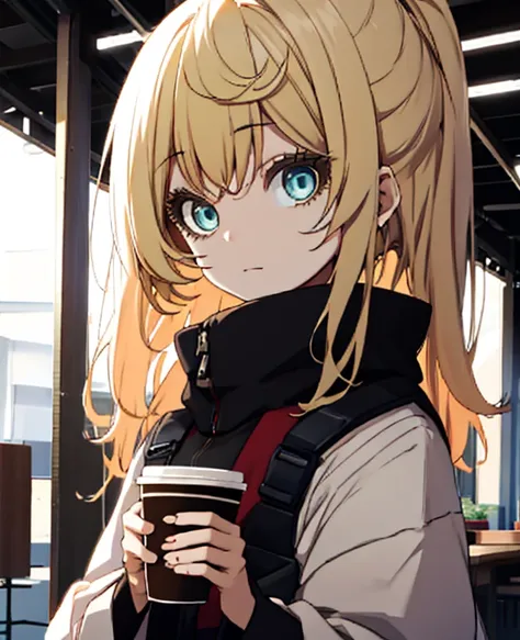 there is a 26-year-old girl holding a cup of coffee in her hand, nice face girl, cute natural anime face, he has a nice face - s...