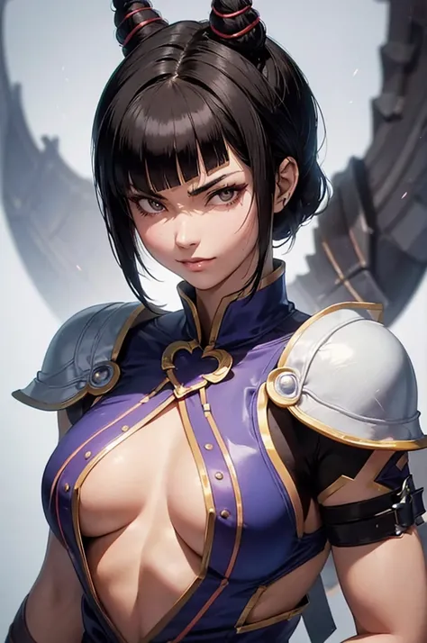 chun li ,mulher jovem,short black hair , badass , colan,May,coxas torneadas,Evil Smile,juri han,chifres de cabelo,detalhes do corpo,low yellow lighting,raios de luz belo corpo detalhado
