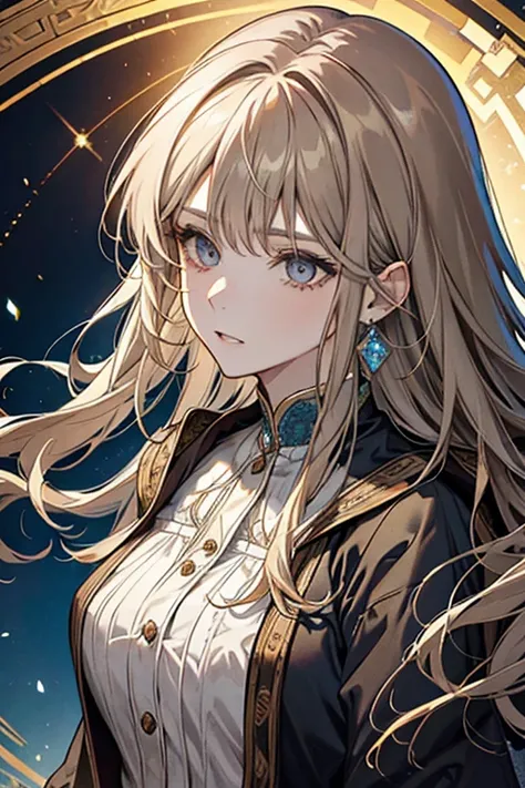 The Old Woman of the Wizard of Light, , Long side-swept bangs wavy light brown hair, Crystal Eyes, Ethnic Earrings, Fashion Out It