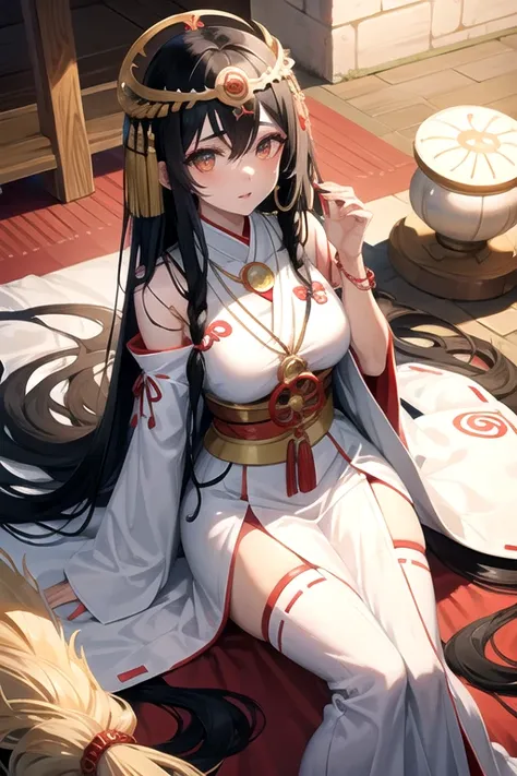 Amaterasu Omikami,Dress like a priestess,Magatama Necklace,Long Hair,Black Hair,Rin々Fresh eyebrows,Beautiful face