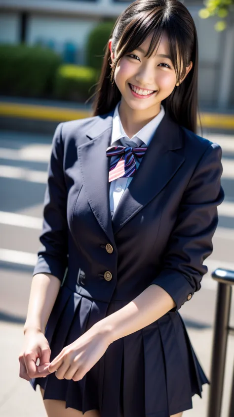 smile, (at the station ticket gate:1.2), ((school uniform:1.2)), girl,raw photos, (photorealistic:1.37, realistic), highly detai...