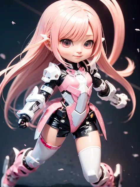 1girl,solo,Bishoujo ,Android,middle hair,Pink Hair Color,whole body,Armored from shoulders to hands,Armored from thigh to toe,The body color is white and pink,(Chibi Character:1.3)


