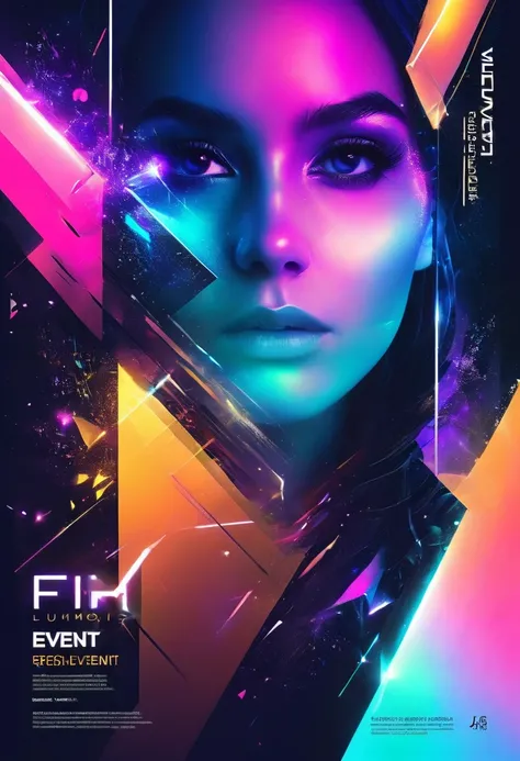 "Futuristic Event Poster with Vivid Colors and Geometric Design"
