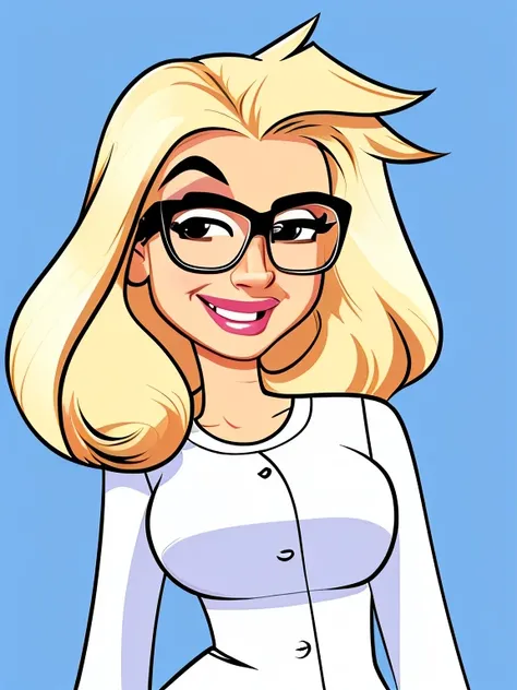 cartoon woman with glasses and a white blouse, in cartoon style, cartoon art style, cartoon digital painting, cartoon portrait, looks like britney spears, cartoon art style, cartoon digital art cartoon, cartoon style illustration, caricatural style, cartoo...