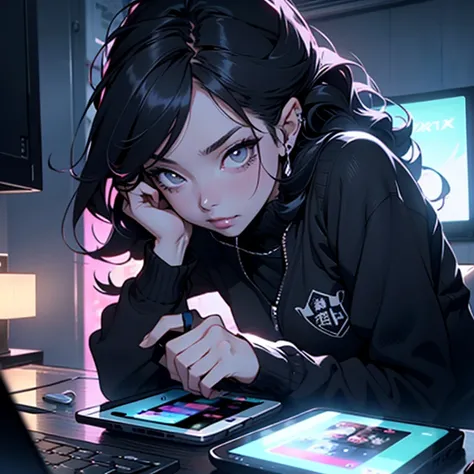 a close up of a person on a cell phone, anime cover, by Muqi, optix, horror themed, beautiful color theme, blu-ray transfer, inspired by Dong Qichang, cure, everything fits on the screen, clean lighting, streaming, full device, pills