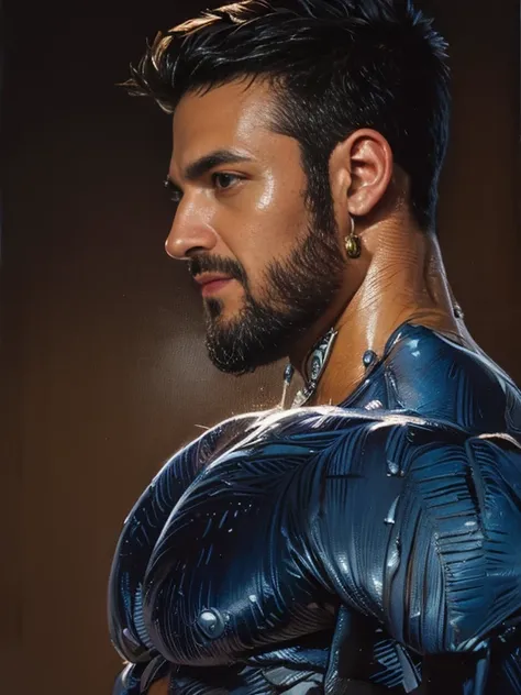 a muscular, 1 homem musculoso, Sozinho, (oil painting:1.5), (NSFW:1.2), um homem musculoso vestindo nada completamente nu, girando alegremente na chuva de tinta, 1 homem, cabelo curto, floral, Licianto ,Nos estilos rosa claro e azul claro..., Dreamy and ro...