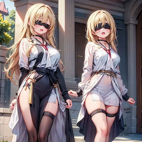 highest quality,wonderful,finely,extremely detailed CG Unity 8K wallpaper, (Stand in line:1.2), (3 girls, blonde, clothed), (midium breasts), (open mouth:1.1), (long tongue:1.1), (mouth drool:1.1), (black stockings:1.1),(Thighs:1.2),(Waistline:1.2),(black ...