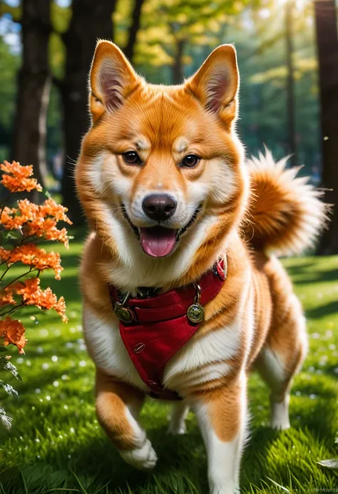 A Shiba Inu, aesthetic, (best quality,4k,8k,highres,masterpiece:1.2),ultra-detailed,(realistic,photorealistic,photo-realistic:1.37),dog,Shiba Inu,cute fluffy dog,loyal companion,playful expression,friendly temperament,curled tail,triangular ears,squishy fa...