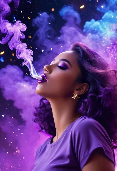 galaxy, space, nebula, Star, sparkling, smoke, (girly look), Intricate details, Octane Rendering, Hyper-photorealism , Octane Rendering, 8k, straw, drink ,Purple dream art