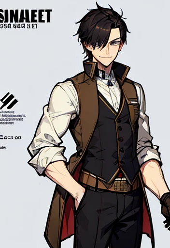 Concept ART, Male , short hair Style  , ((Best quality ,artwork )) , Smile , vest Jacket 