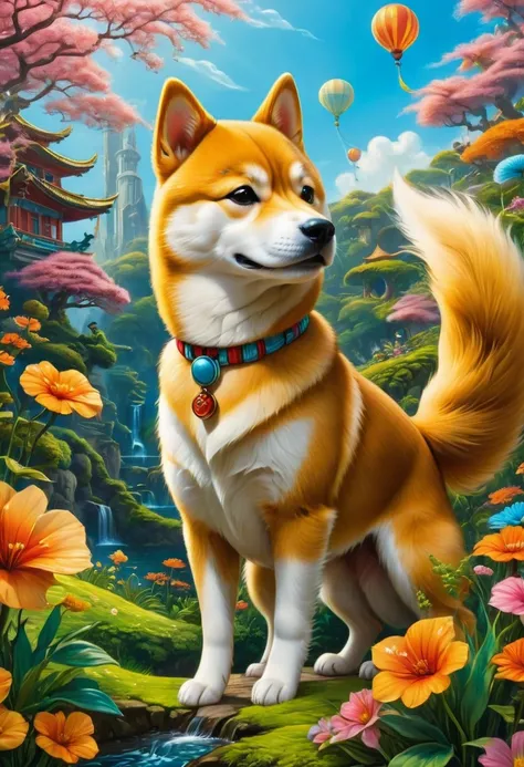 A Shiba Inu, by dr seuss, best quality, masterpiece, very aesthetic, perfect composition, intricate details, ultra-detailed