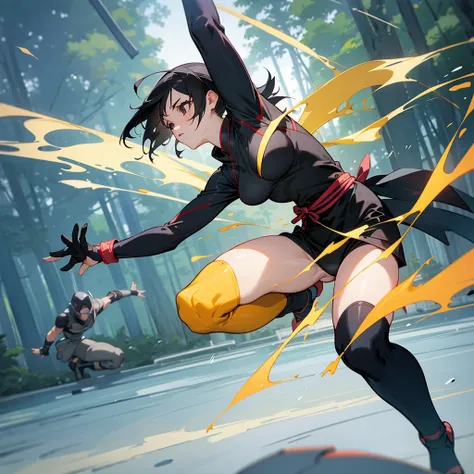 Isometric 3D、Female ninja、Sprint感、Uplifting、Concentrated line、forest、Throwing shurikens、Sprint、Very precisely、Large Breasts、Panty shot、High quality、Full body cut、Two people、Bob、Perfect body