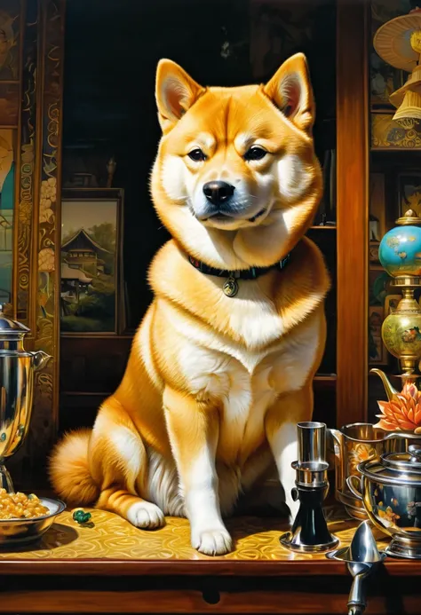 A Shiba Inu, by Bob Byerley, best quality, masterpiece, very aesthetic, perfect composition, intricate details, ultra-detailed