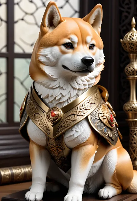 a Shiba Inu, (masterpiece, best quality, Professional, perfect composition, very aesthetic, absurdres, ultra-detailed, intricate details:1.3), by Anne Stokes