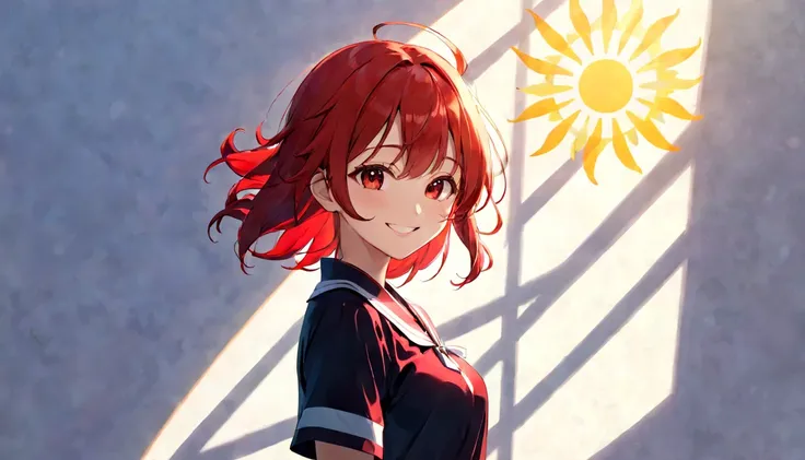 Today is a happy day、sun and shadow、Strong female silhouette、Smiling Girl,red girl