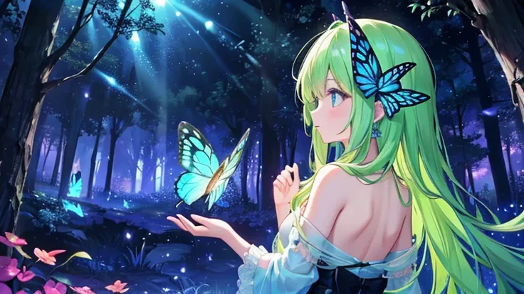 In the dark forest, under the sparkling sunlight, there are countless beautiful glowing fairies and beautiful glowing butterflies

In the dark forest, there are many beautiful glowing butterflies and beautiful glowing fairies Mr./Ms..