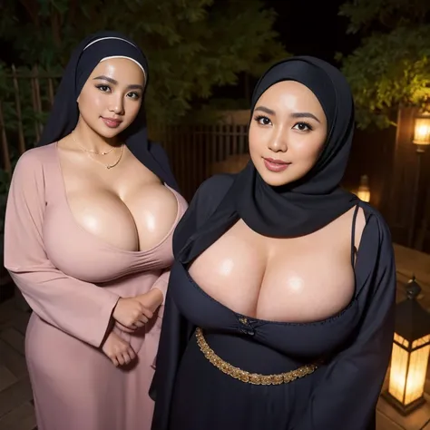 34 Years old, Indonesian MILF, wearing Wide Hijab, perfect curvy body, natural Huge breast : 42.9, gorgeous eyes, Soft smile, Gamis, necklace, hairband, Nightime walk, City garden, Excellent lighting, Dark colors, Clean lines, MP, Canon EOS 250D, 300dpi F2...