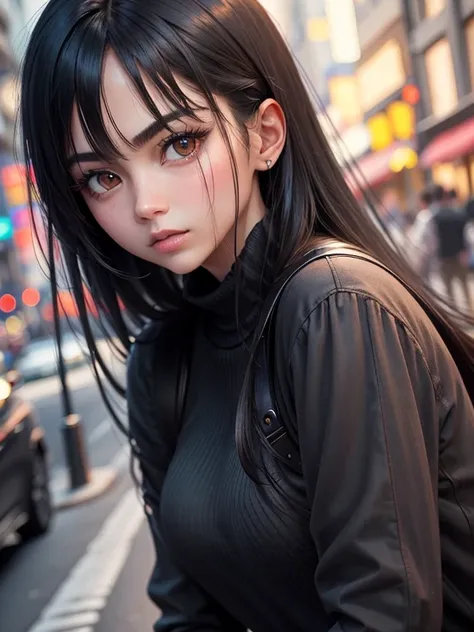 people，Black Hair，Black clothes，Night view，Sharp Eyes， --automatic