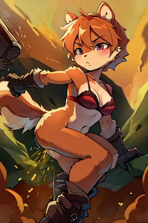 boy, squirrel, furry, bodyfur, bra, bottomless, gloves, boots, fart