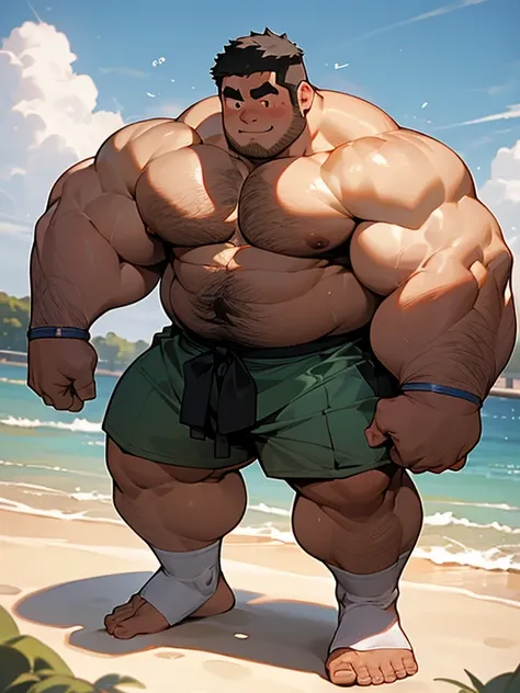 ​masterpiece,top-quality, 8k, nsfw, Japanese, cute, 15 years old, handsome, fully body, A fat man stand at park, bodybuilder, thick body, nerdy, short legs, Bowleg, Bare legs, bare foot, Shirtless, Shy, bara, huge pecs, chubby, thick arm, Black hair, Round...