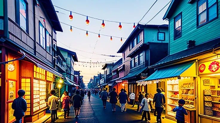 戦後のJapan candy shop、Sunset on 3rd Street、Children playing with a spinning top、Parents and children playing with kites、Children playing with menko、Children shopping at a candy store、Old Japanese tiled house、Scene of children playing、A crowd of children play...