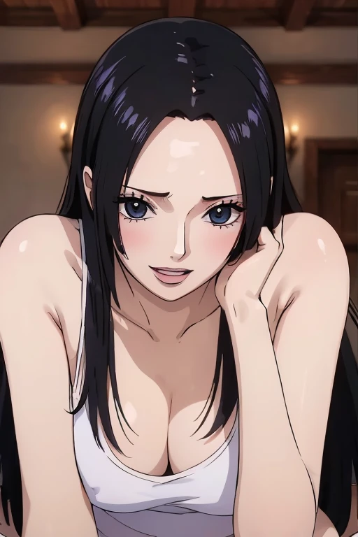 (((masterpiece))), (((best quality))), ((ultra-detailed)), (highly detailed CG illustration), Boa Hancock, (nsfw:1.4), (masterpiece:1.5), Detailed Photo, Smiling, Sexy, (Best Quality: 1.4), (1girl), Beautiful Face, (Black Hair, long Hair: 1.3), Beautiful H...