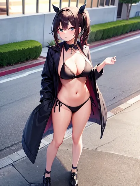 a cute girl in sexy thight clothes she is standing (full body)