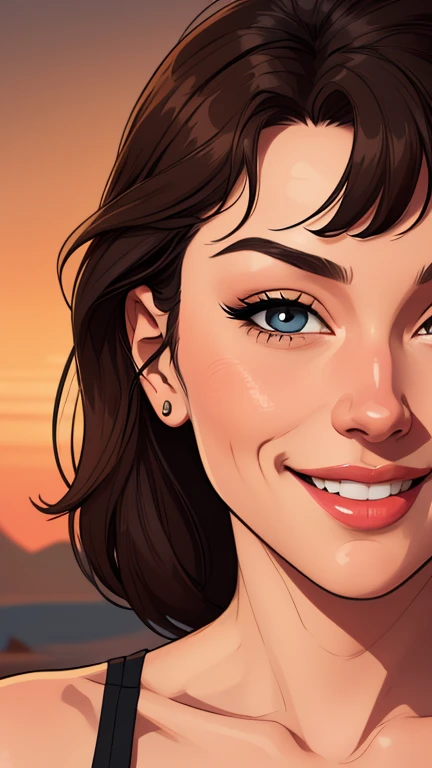 Xena princess warrior portrait mode sensual sesys style Cartoon style digital illustration together boyfriends Cartoon style character portrait mode Character cartoon style facial expression happy beautiful smile and six medium small portrait mode waist up