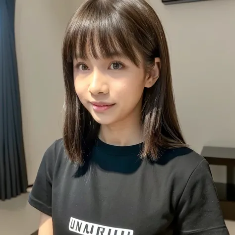 (Best quality, 8k, 32k, Masterpiece, ultra detailed, UHD:1.4),(1girl,solo:1.1),natural skin texture,detailed skin, hyperrealism,ultra sharpness,
slender,medium hair,swept bangs, light brown hair,black t-shirt, at the room,kitagawa keiko,hashimoto kanna,sel...