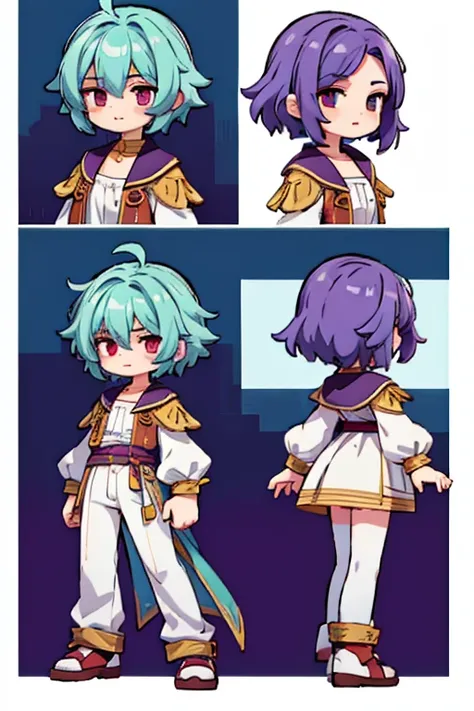 character sheet, full length, front and side view, rpg maker:: Swordsman, Castlevania style top to bottom, sprites create walking animation for the character, with at least 4 different poses rpgmaker:: --ar 7:5