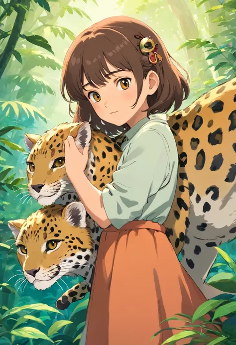 a girl, holding leopard
