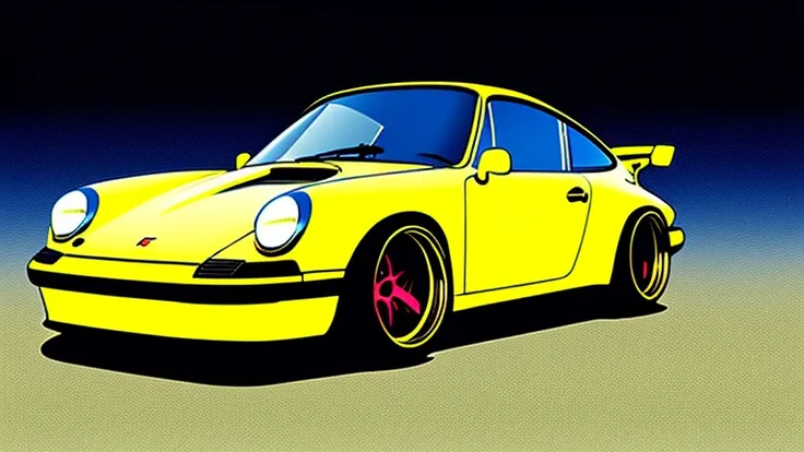 Dark beige Porsche 911 rwb, pop art,  cartoonish style , sketch, detailed illustration, large wheels, wide bodykit