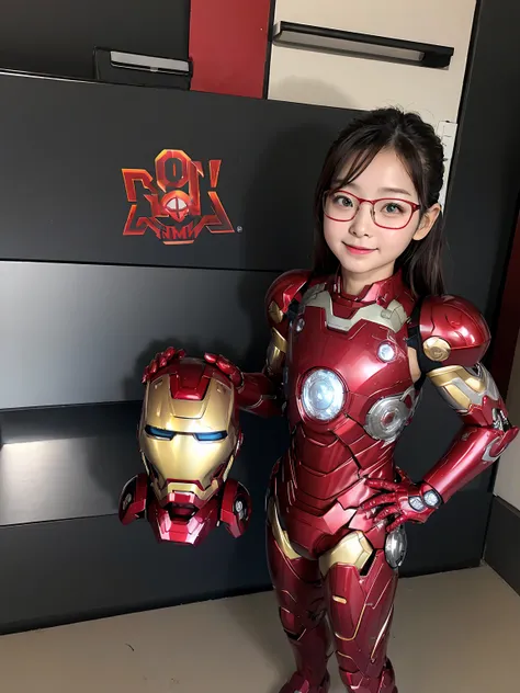 iron man armor、iron man mask、m-shaped feet、kindergarteners、elementary school girl　girl, hyperrealism, super detail, high quality...