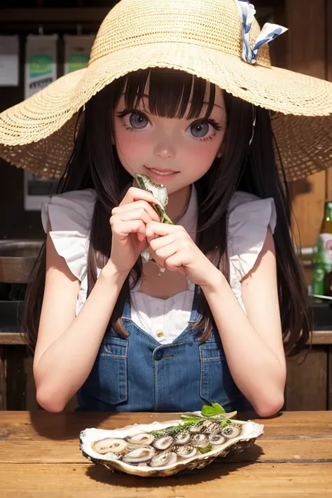 Oyster girl eating raw oysters