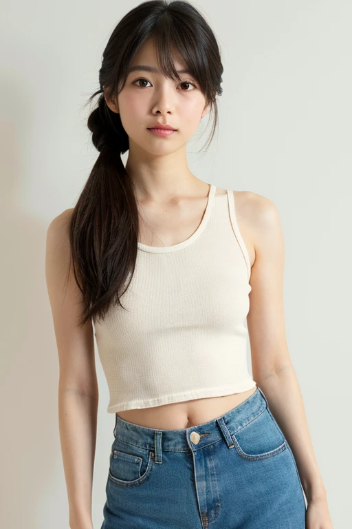 ((highest quality)), ((masterpiece)), (detailed), Japanese、Perfect Face、Perfect Body、Natural skin texture、Clean atmosphere、Tank top、30 years old、Shorts、Girly Hair