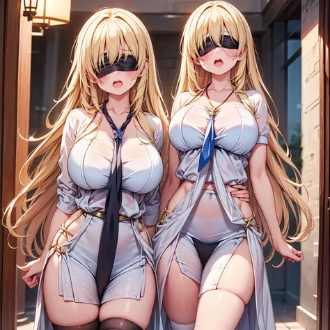 highest quality,wonderful,finely,extremely detailed CG Unity 8K wallpaper, (Stand in line:1.2), (3 girls, blonde, clothed), (huge breasts:1.2), (open mouth:1.1), (long tongue:1.1), (mouth drool:1.1), (black stockings:1.1),(Thighs:1.2),(Waistline:1.2),(blac...