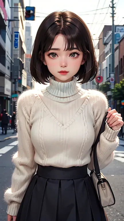 Blushing lightly and smiling, (Top quality masterpiece:1.2) Delicate illustrations, Very detailed, /Beautiful Japanese Woman、1 person,Very cute and slim、Excellent style 、((8K images、super high quality))、Very delicate face, Beautiful forehead、Red lipstick,(...