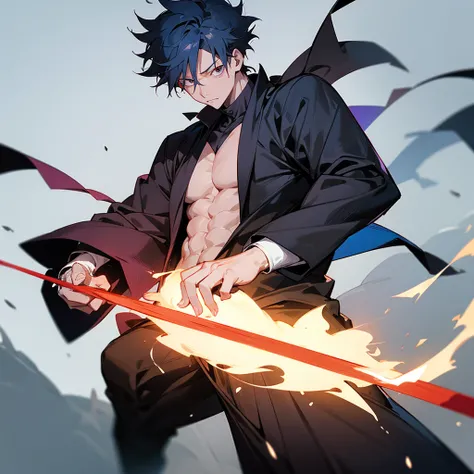 Imagine a student at the Jujutsu Kaisen Spell Technical College, ready to take action against a curse. He&#39;s in the middle of an intense battle, in a dark and gloomy urban setting. His name is Yuji Itadori. He is a tall and athletic young man, com cabel...