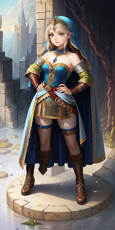 full body of a woman in a dress with a veil, feet together, standing feet together, military boots, beautiful fantasy maiden slave warrior, beautiful fantasy art portrait, fantasy victorian art, medieval fantasy art, beautiful and elegant queen Roxxane, po...