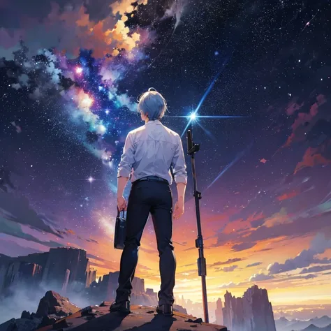 Man at edge of creation of the universe