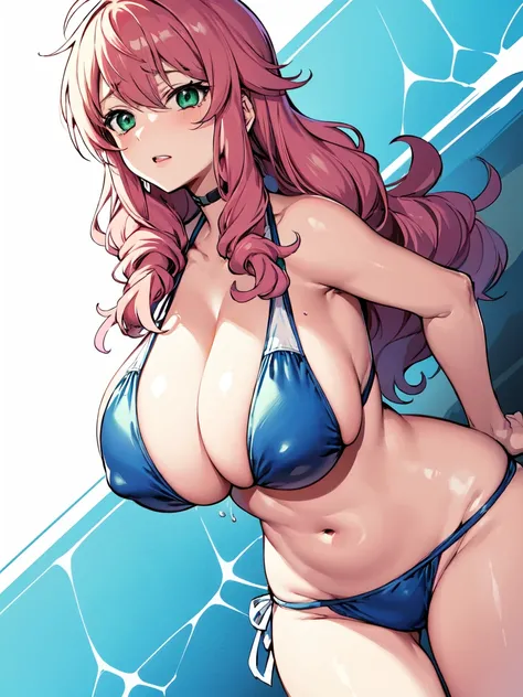 masterpiece,top-quality,feldt grace,heroine of gundam 00,1girl,solo,pink hair,wavy hair,outside splash hair,green eyes,beauty,very huge breasts,narrow waist,bust size is 120cm over,crying,sexy,soaked,seductive anime girl, oppai, biomechanical oppai,oppai p...