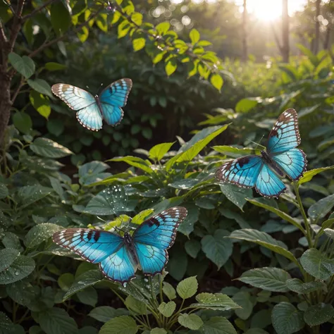 best quality,ultra-detailed,realistic:1.37,blue butterfly,beautiful detailed wings,delicate patterns,vivid colors,natural environment,soft sunlight,bokeh,dew drops,macro photography,fragile beauty,fluttering motion,graceful flight,floating in the air,silen...