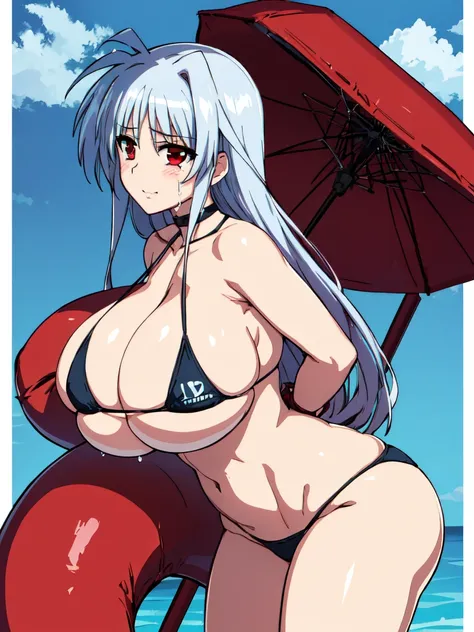 masterpiece,top-quality,reinforce eins,heroine of magical girl lyrical nanoha,1girl,solo,silver hair,long hair, outside splash hair,red eyes,beauty, very huge breasts,narrow waist,bust size is 120cm over,crying,sexy,soaked,seductive anime girl, oppai, biom...