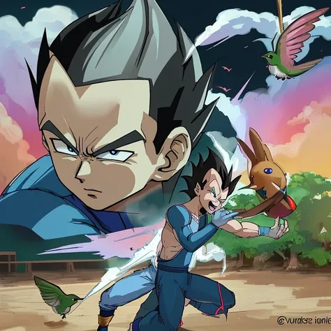 Vegeta gets sucked into a hummingbird