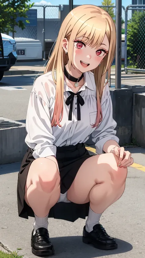 (((Pixel Perfect, Perfect detail))), alone, 1 girl,
Kitagawa Marine Corps SB,1 girl, alone, teeth, Bright smile, Earrings, Long Hair, blonde, Red eyes, Colorful Hair, Black Ribbon, black collar,
Black Skirt, White shirt, Off the shoulder, tuck your shirt i...