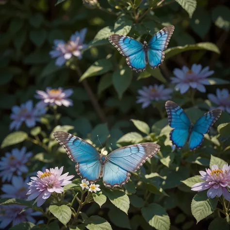 blue butterfly, delicate wings, vibrant colors, intricate patterns, graceful flight, ethereal beauty, nature's masterpiece, (bes...