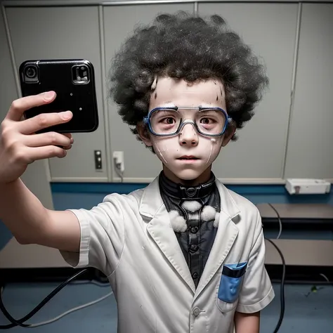 Elementary school boy takes selfie after getting electrocuted during experiment and covered in soot