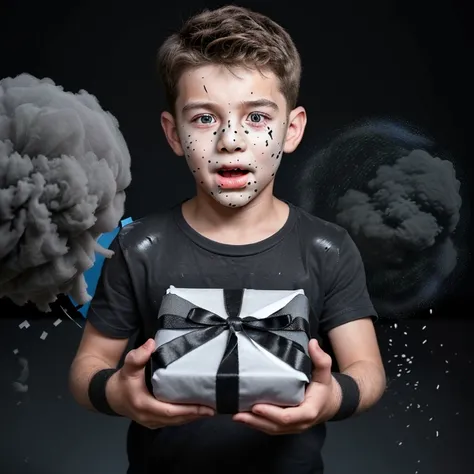 Boy opens birthday present which explodes and leaves him covered in soot