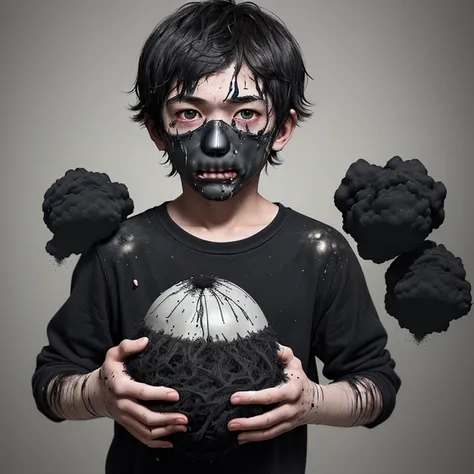 Birthday present bomb explodes、A boy covered in soot and in tatters