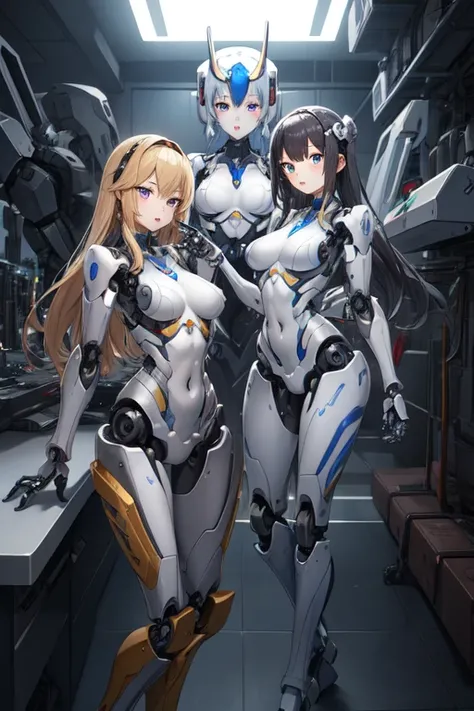 multiple girls,
 mecha musume,
 mechanical parts,
 robot joints, android, Machine body, (masterpiece, 最high quality, high quality, High resolution, Super detailed),
 perfect face